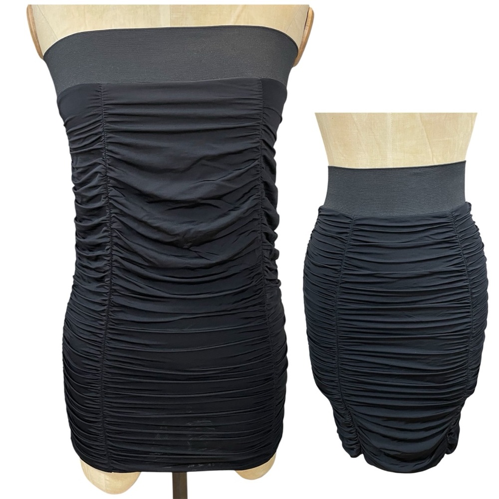 H&M Ruched Skirt 2 Contemporary Mini Dress Pencil Black Baddie Glam Draped